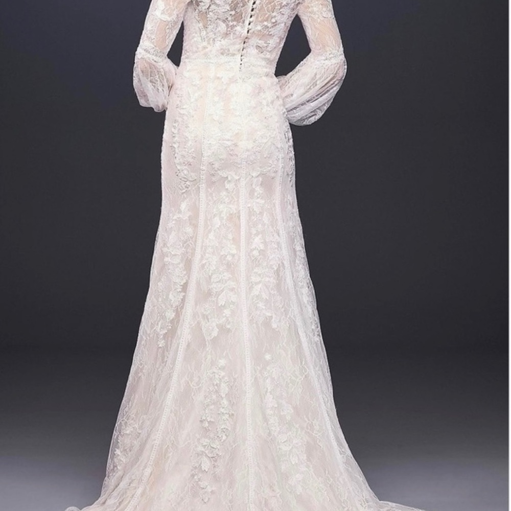 Melissa Sweet Bishop Sleeve Lace Sheath Wedding Dress - Picture 2 of 6